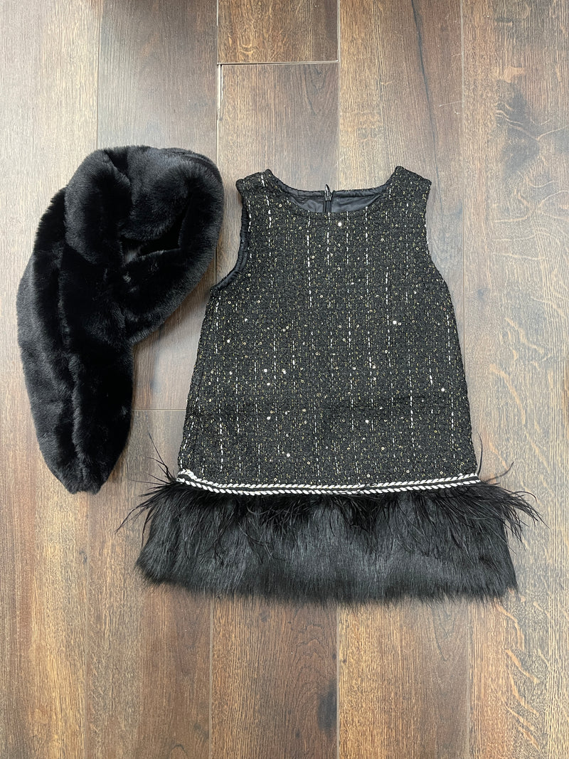 Doe A Dear Black Tweed Dress & Scarf
