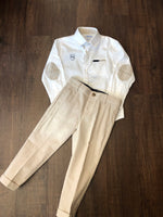 Mayoral White LS Dress Shirt with Tan Patches